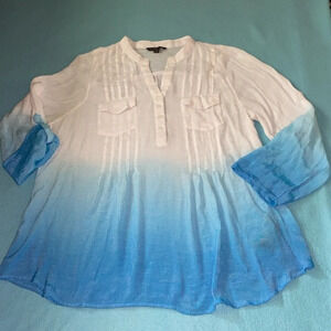 ZAC & RACHEL gauzy ombré tunic long sleeves semi sheer pockets v-neck size 2X